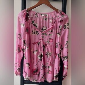 Old Navy Pink Floral Peasant Blouse